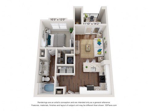 Floor plan for 1 bed, 1 bath, 660 sqft